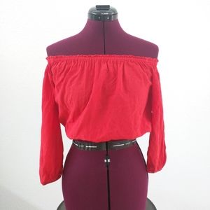 Brandy Melville red 3/4 sleeve crop top